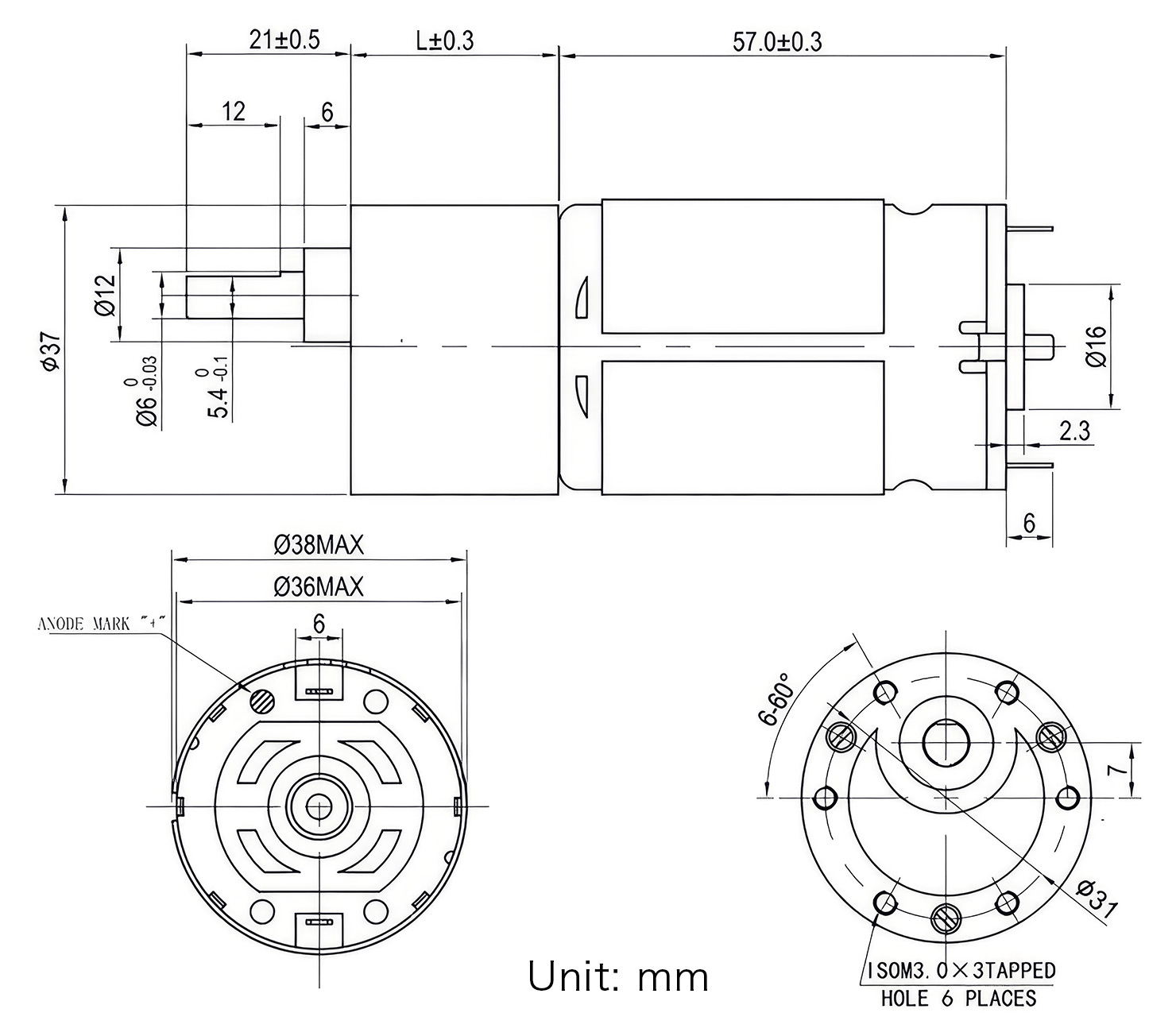 portescap gearhead motor outline drawing